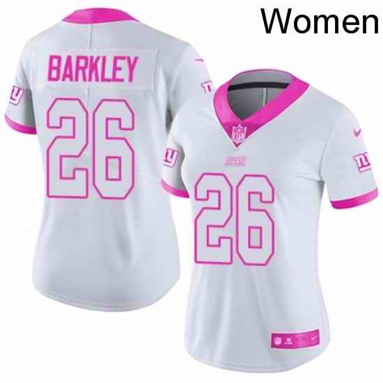 Womens Nike New York Giants 26 Saquon Barkley Limited White Pink Rush Fashion NFL Jersey